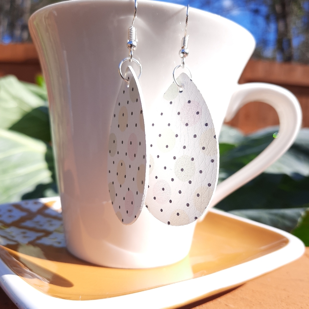 White & Pastel Polka Dot Teardrop Earrings
